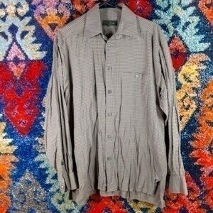 Zegna mens brown green gray blue plaid shirt M EUC